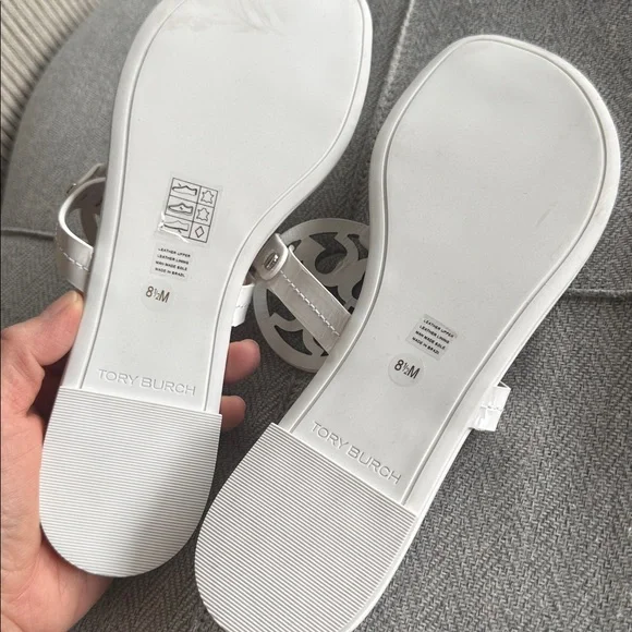 Tory Burch White Miller Logo Thong Sandals - Signature Cutout - Picture 5 of 5